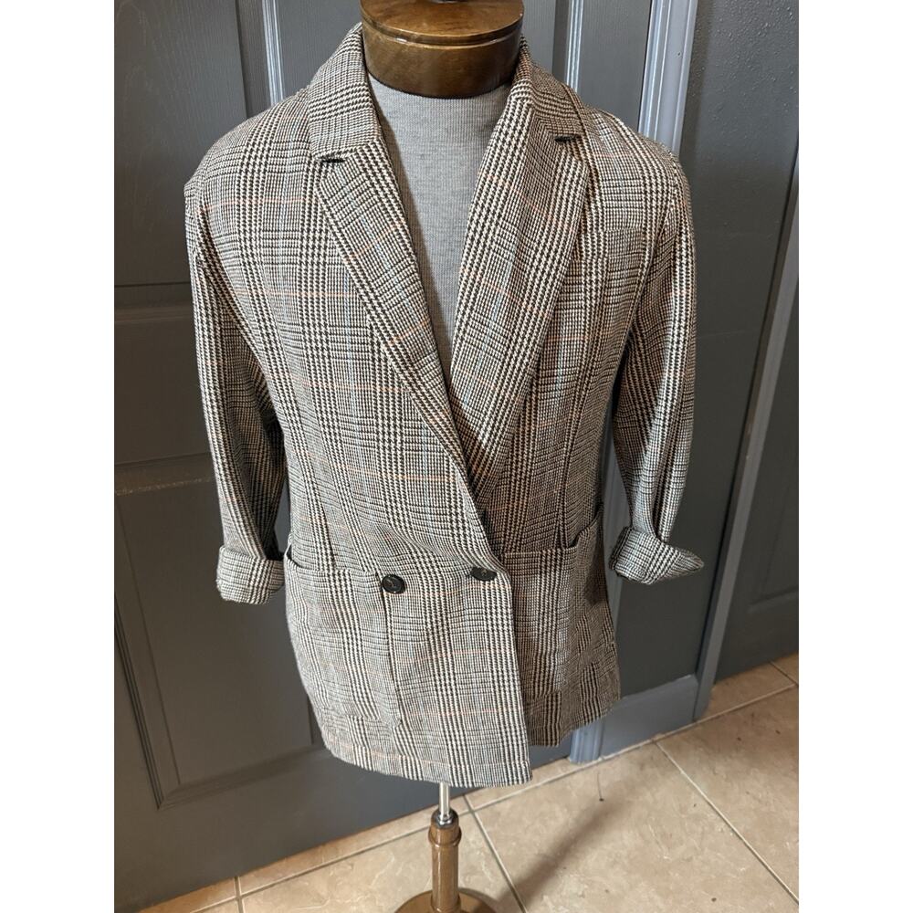 Miou Muse Double Breasted Houndstooth Jacket Long Relaxed Cuff Sleeve Pockets